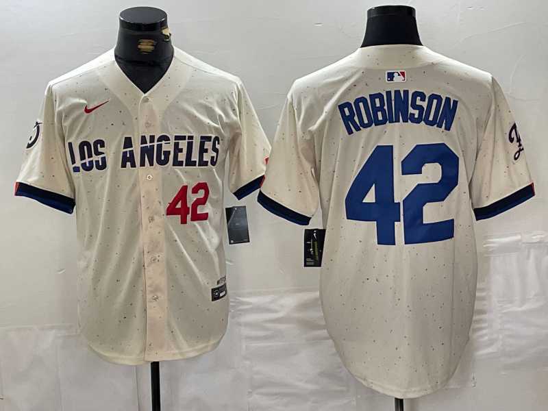 Mens Los Angeles Dodgers #42 Jackie Robinson Number Cream 2024 City Connect Limited Stitched Jersey
